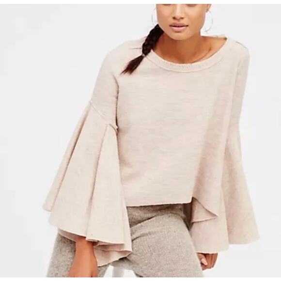 Free People Keep You Sweater Size Small Oversized Sleeves 100% Wool Cream - Picture 1 of 7